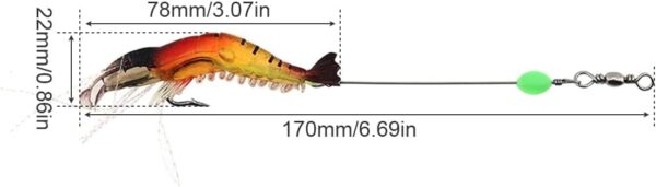 5 Soft Luminous Shrimp Lure Set, 5 Colors Shrimp Bait with Hooks and Beads - Fishing Tackles for Freshwater and Saltwater Bass, Trout, Catfish, Salmon - Image 2
