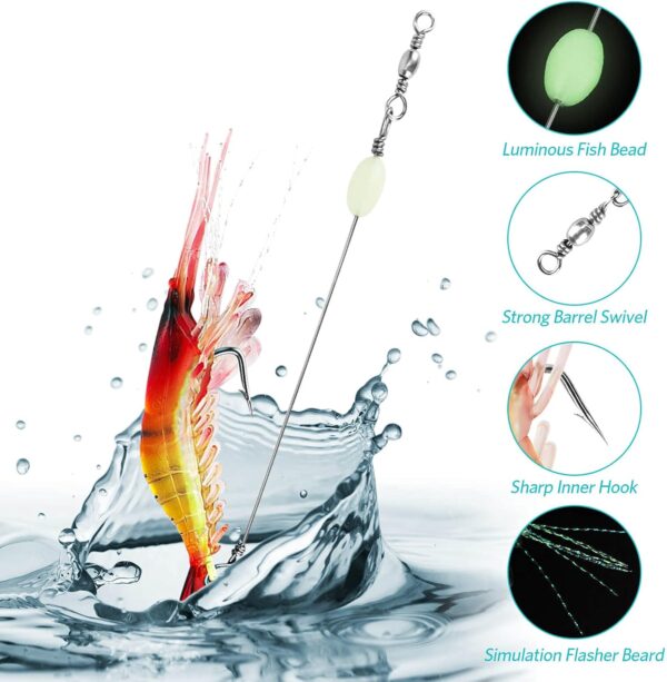 10 Saltwater Fishing Lures Shrimp Baits Set, Premium Soft Shrimp Fishing Tackle with Luminous Sharp Hooks, for Freshwater and Saltwater - - Image 2