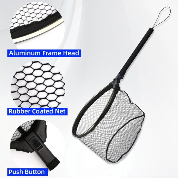Floating Fishing Net with  Handle,  Aluminum Head Foldable Landing Net, Rubber Coated Fishing Net, Lightweight & Compact, 16 Inch - Image 2