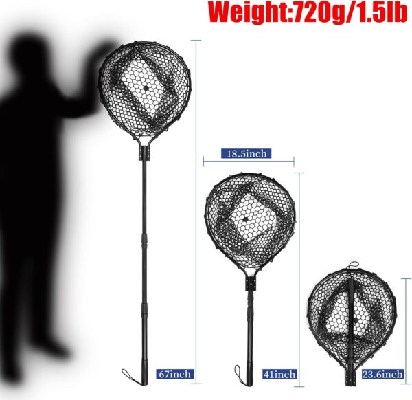 Rubber Fishing Net Large Folding Landing Net,Collapsible Aluminum Pole Handle with Deep Net for Fishing,Big Fishing Net for Freshwater and Saltwater,Fly Fsihing Net Extend to 67 inches - Image 2