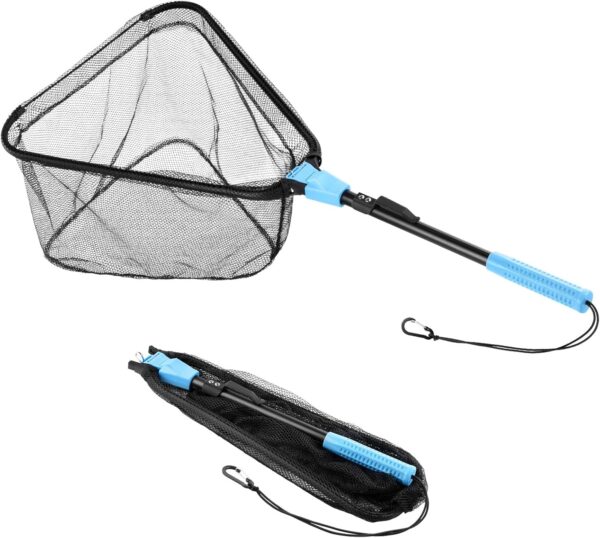Triangle Fishing Net, Foldable, Lightweight & Strong Landing Net with Non-Slip Elastomer Handle, Built-in Elastic Lanyard and Belt Clip, Two Nets Options