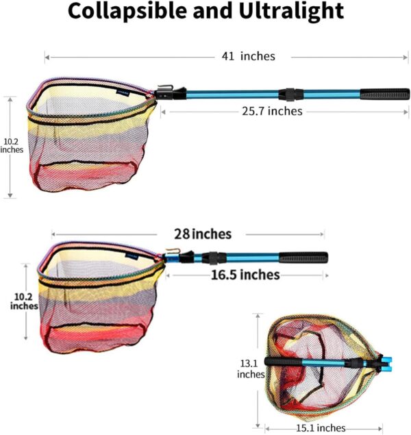 Floating Fishing Net Collapsible Fishing Nets for Fish Fishing Landing Net with Telescopic Pole Rubber Coated Landing Net for Freshwater Saltwater Foldable Release Salmon Catfish Bass Trout - Image 2