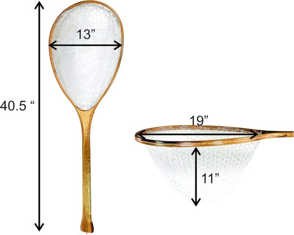 Premium Long Handle Hardwood Fishing Landing Net for Boats, Canoes, Rafts, 40" Overall - Image 2
