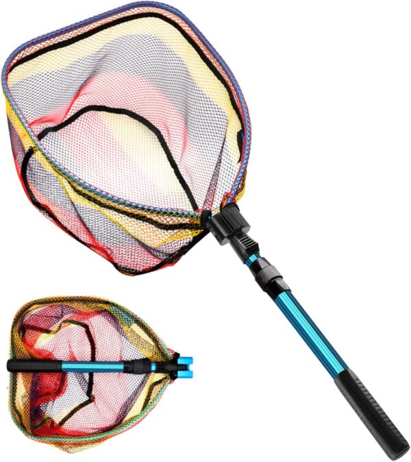 Floating Fishing Net Collapsible Fishing Nets for Fish Fishing Landing Net with Telescopic Pole Rubber Coated Landing Net for Freshwater Saltwater Foldable Release Salmon Catfish Bass Trout