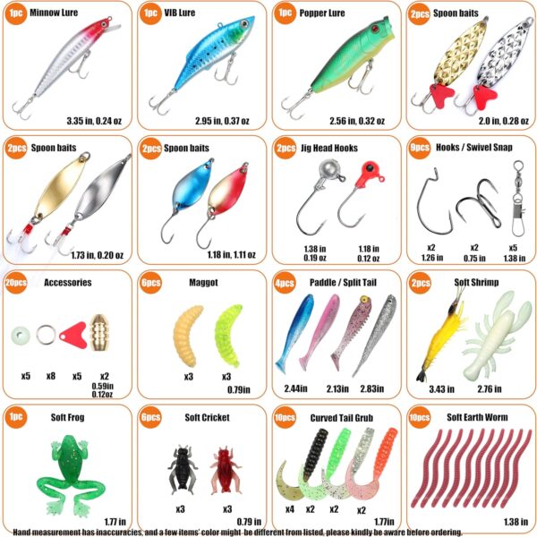 Fishing Lures Set Fish Lure kit for Bass Trout Salmon Freshwater Fish Tackle kit Including Plastic Shrimp Worm Bait Spoon Grasshopper  Jigs Hooks Fishing Gear and Equipment - Image 2