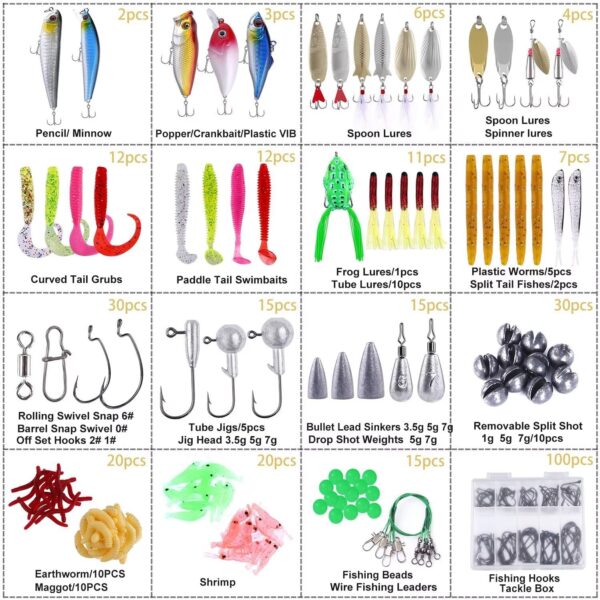 Fishing Lures Baits Tackle Including , Spinnerbaits, Plastic Wo, Jigs,  Lures, Tackle Box and More Fishing Gear Lures Kit Set, 102/302 Fishing Lure Tackle - Image 2