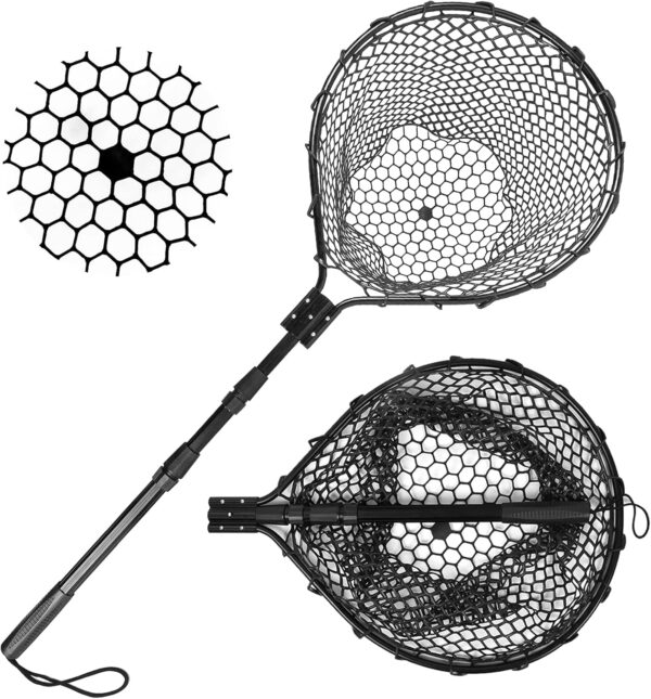 Rubber Fishing Net Large Folding Landing Net,Collapsible Aluminum Pole Handle with Deep Net for Fishing,Big Fishing Net for Freshwater and Saltwater,Fly Fsihing Net Extend to 67 inches