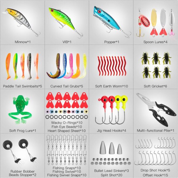 Fishing Lures, 144 Tackle Box Included , Spoon, Hooks, Jigs, Weights and More Other Accessories, Fishing Bait Lure Gear Kit Gifts for Men Bass Freshwater - Image 2